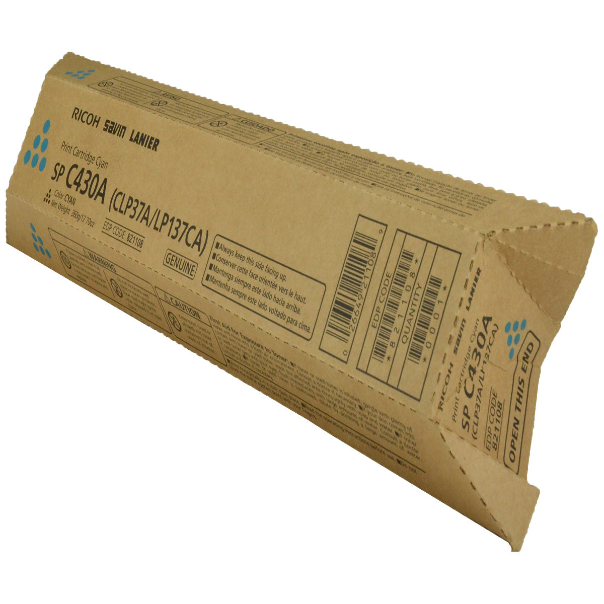 Ricoh (821108, 821304) Toner Cartridge, Cyan 21K Yield