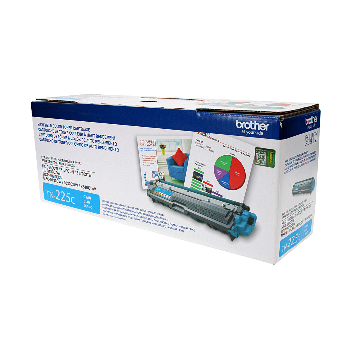 Brother (TN225C) Toner Cartridge, Cyan 2.2K High Yield