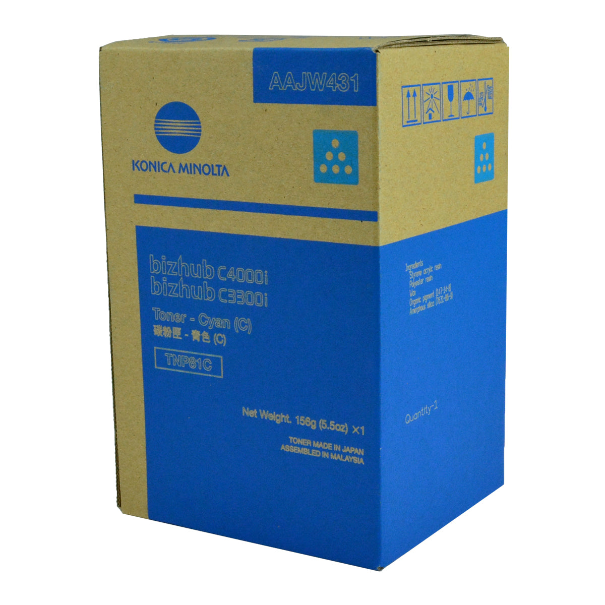 Konica Minolta TNP81C (AAJW431) Toner Cartridge, Cyan 9K Yield