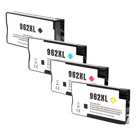 HP 962XL Remanufactured Toner Cartridge Black Cyan Magenta Yellow Black 2200/ Color 1600 High Yield 4/Pack Firmware Enhanced