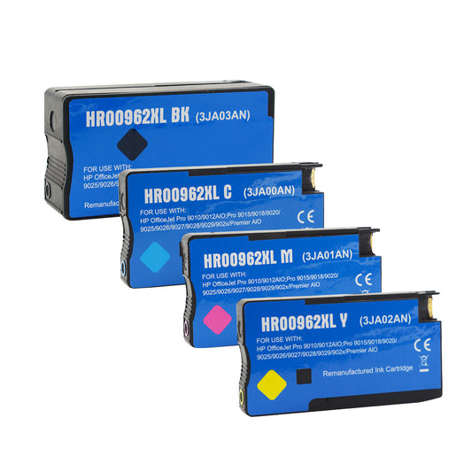 HP 962XL Remanufactured Toner Cartridge Black Cyan Magenta Yellow Black 2200/ Color 1600 High Yield 4/Pack